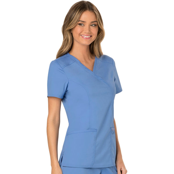 Cherokee Workwear Revolution WW610 Scrubs Top Women's Mock Wrap Ciel Blue 5XL