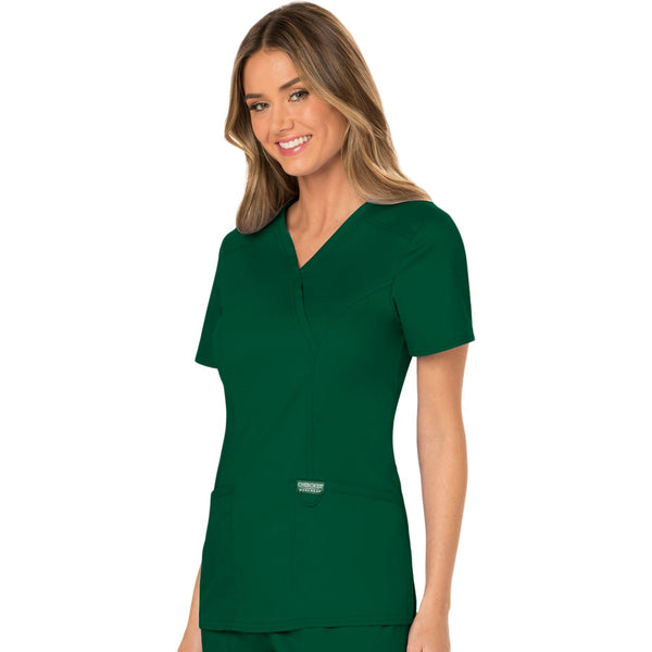 Cherokee Workwear Revolution WW610 Scrubs Top Women's Mock Wrap Hunter Green 4XL