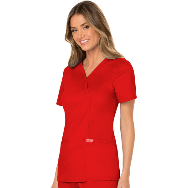 Cherokee Workwear Revolution WW610 Scrubs Top Women's Mock Wrap Red 4XL