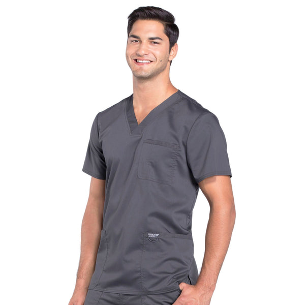 Cherokee Workwear Revolution WW670 Scrubs Top Men's V-Neck Pewter 4XL