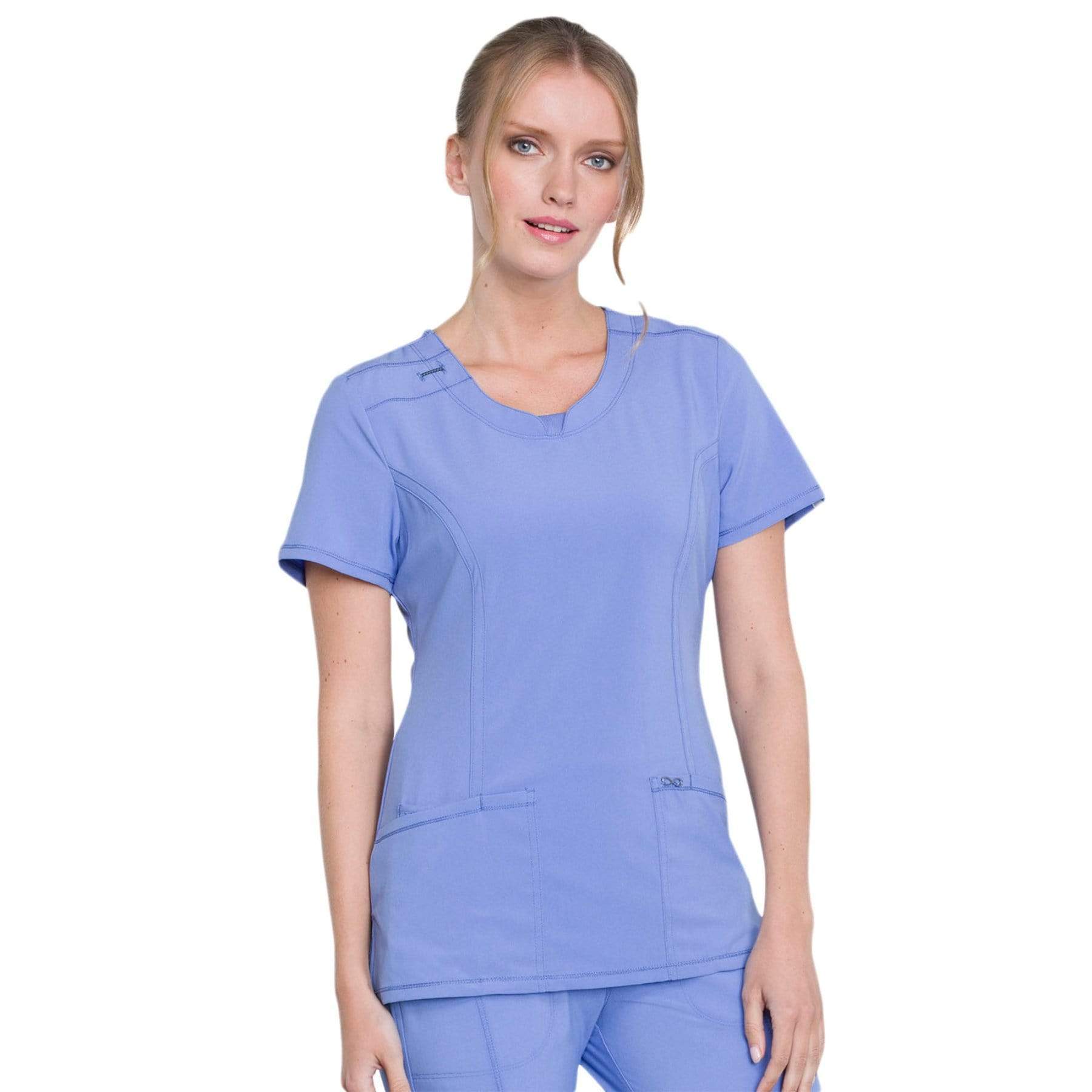 Cherokee Infinity 2624A Scrubs Top Women's Round Neck Ceil Blue