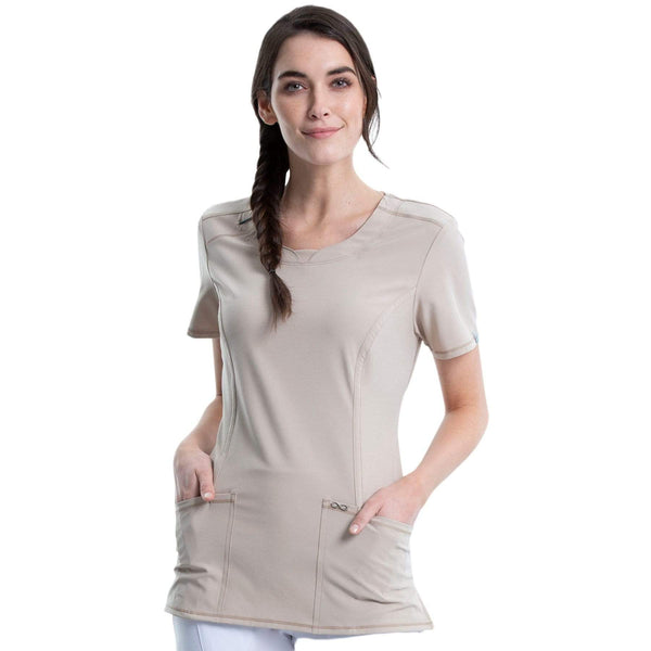 Cherokee Scrubs Top Cherokee Infinity 2624A Scrubs Top Women's Round Neck Khaki