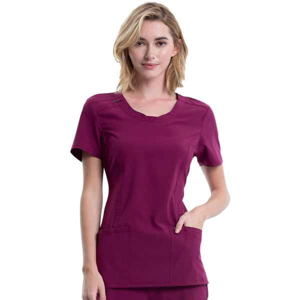 Cherokee Scrubs Top Cherokee Infinity 2624A Scrubs Top Women's Round Neck Wine