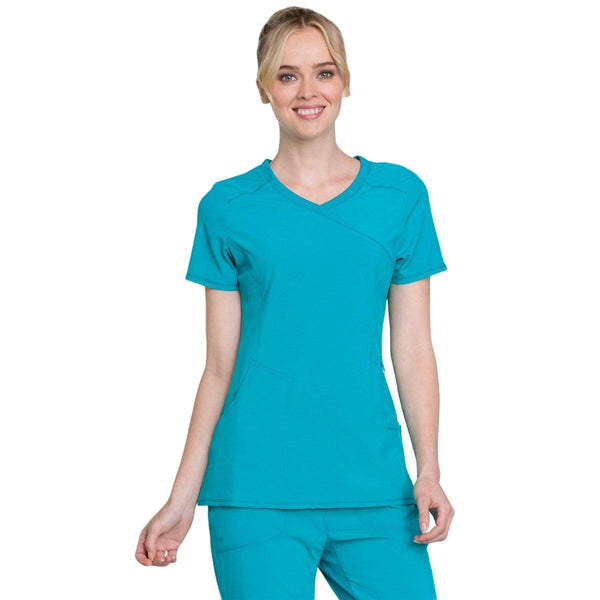 Cherokee Scrubs Top 2XL Cherokee Infinity 2625A Scrubs Top Women's Mock Wrap Teal Blue