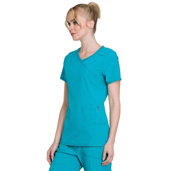 Cherokee Scrubs Top Cherokee Infinity 2625A Scrubs Top Women's Mock Wrap Teal Blue