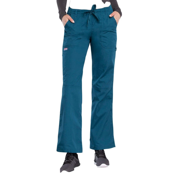 Cherokee Scrubs Pants Cherokee Workwear 4020 Scrubs Pants Women's Low Rise Drawstring Cargo Caribbean Blue