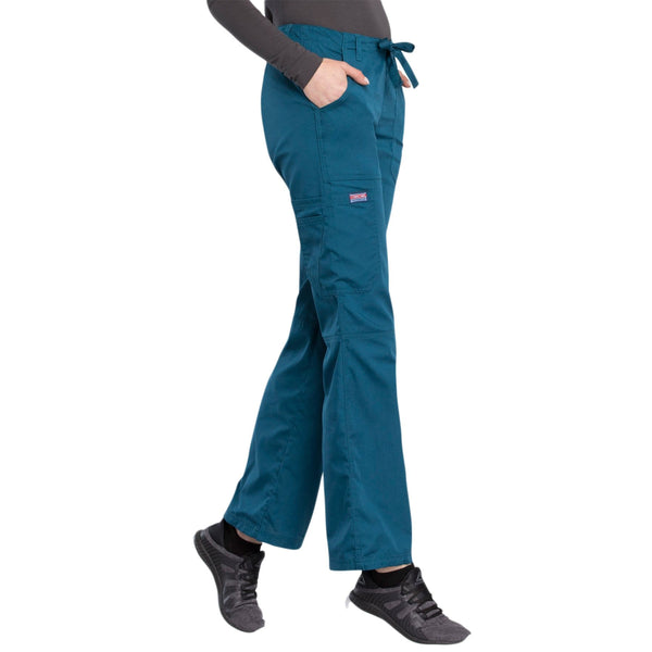 Cherokee Scrubs Pants Cherokee Workwear 4020 Scrubs Pants Women's Low Rise Drawstring Cargo Caribbean Blue