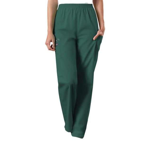 Cherokee Scrubs Pants Cherokee Workwear 4200 Scrubs Pants Women's Natural Rise Tapered Pull-On Cargo Hunter Green