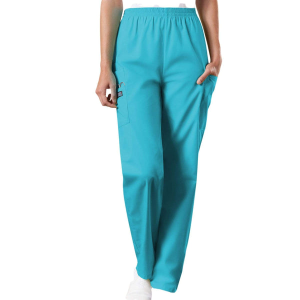 Cherokee Scrubs Pants Cherokee Workwear 4200 Scrubs Pants Women's Natural Rise Tapered Pull-On Cargo Turquoise