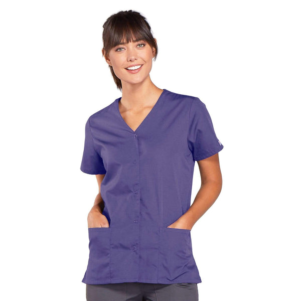 Cherokee Scrubs Top 2XL Cherokee Workwear 4770 Scrubs Top Women's Snap Front V-Neck Grape