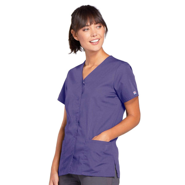 Cherokee Scrubs Top Cherokee Workwear 4770 Scrubs Top Women's Snap Front V-Neck Grape