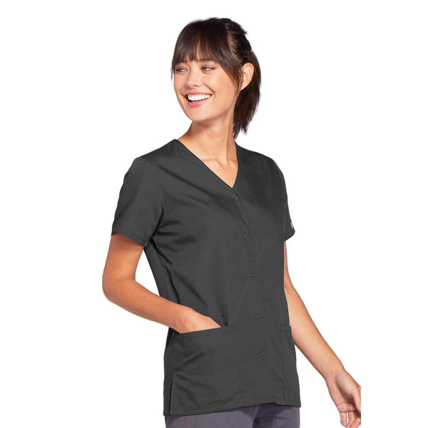 Cherokee Scrubs Top Cherokee Workwear 4770 Scrubs Top Women's Snap Front V-Neck Pewter