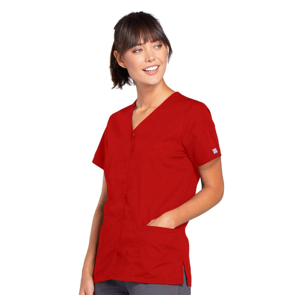 Cherokee Scrubs Top Cherokee Workwear 4770 Scrubs Top Women's Snap Front V-Neck Red