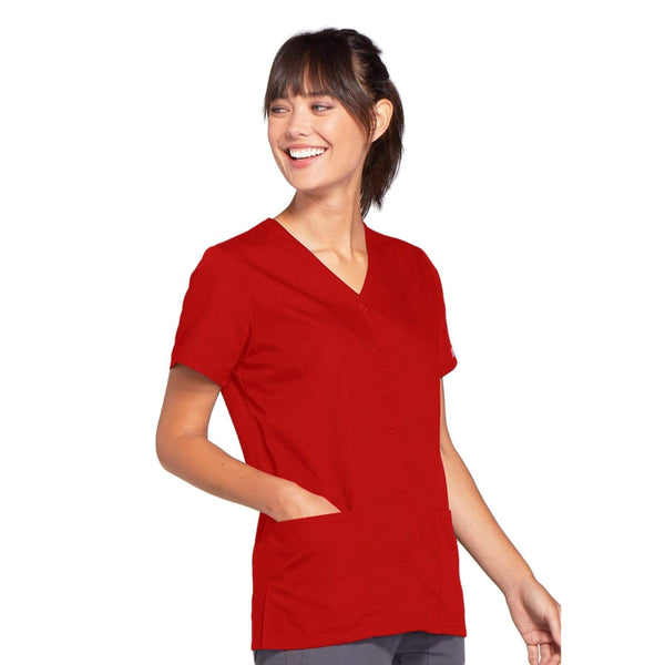 Cherokee Scrubs Top Cherokee Workwear 4770 Scrubs Top Women's Snap Front V-Neck Red