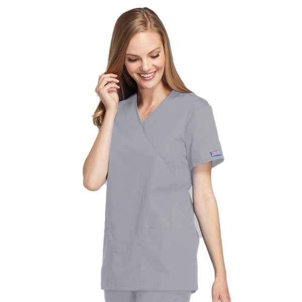 Cherokee Scrubs Top Cherokee Workwear 4801 Scrubs Top Women's Mock Wrap Tunic Grey