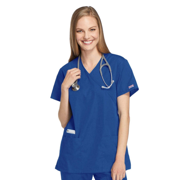 Cherokee Scrubs Top 2XL Cherokee Workwear 4801 Scrubs Top Women's Mock Wrap Tunic Royal