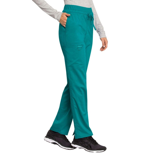 Cherokee Scrubs Pants Cherokee Workwear Revolution WW105 Scrubs Pants Women's Mid Rise Tapered Leg Drawstring Teal Blue