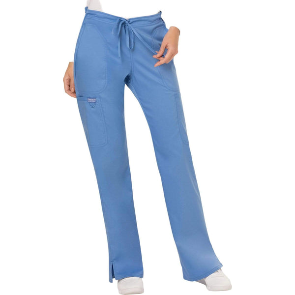 Cherokee Scrubs Pants 2XL / Regular Length Cherokee Workwear Revolution WW120 Scrubs Pants Women's Mid Rise Flare Drawstring Ceil Blue