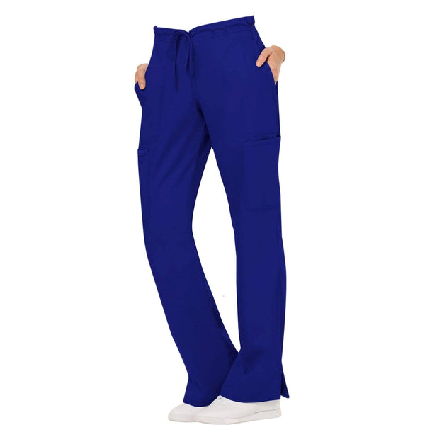 Cherokee Scrubs Pants Cherokee Workwear Revolution WW120 Scrubs Pants Women's Mid Rise Flare Drawstring Galaxy Blue