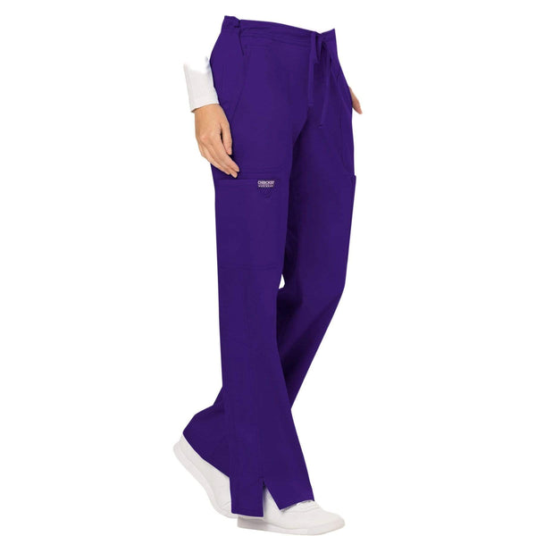 Cherokee Scrubs Pants Cherokee Workwear Revolution WW120 Scrubs Pants Women's Mid Rise Flare Drawstring Grape