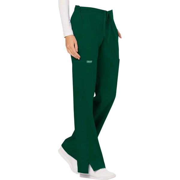 Cherokee Scrubs Pants Cherokee Workwear Revolution WW120 Scrubs Pants Women's Mid Rise Flare Drawstring Hunter Green