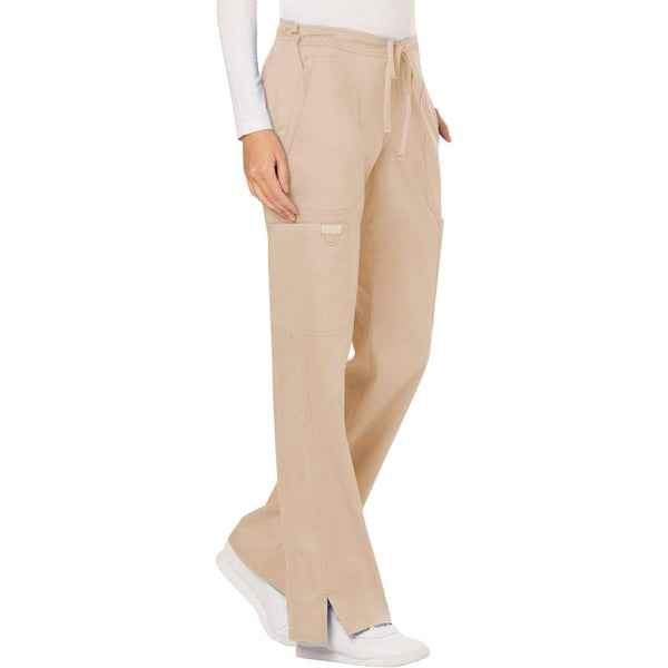 Cherokee Scrubs Pants Cherokee Workwear Revolution WW120 Scrubs Pants Women's Mid Rise Flare Drawstring Khaki