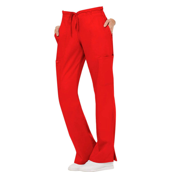 Cherokee Scrubs Pants Cherokee Workwear Revolution WW120 Scrubs Pants Women's Mid Rise Flare Drawstring Red