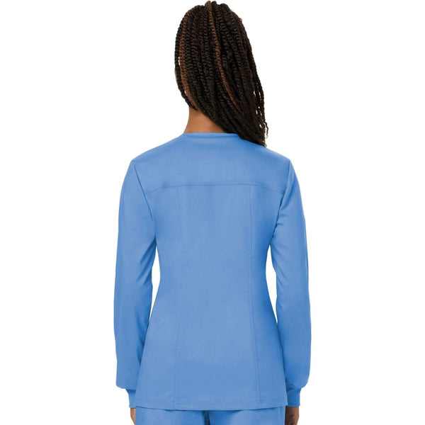 Cherokee Scrubs Jacket Cherokee Workwear Revolution WW310 Scrubs Jacket Women's Snap Front Warm-up Ceil Blue