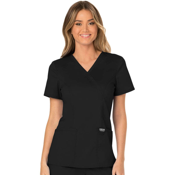 Cherokee Scrubs Top 2XL Cherokee Workwear Revolution WW610 Scrubs Top Women's Mock Wrap Black