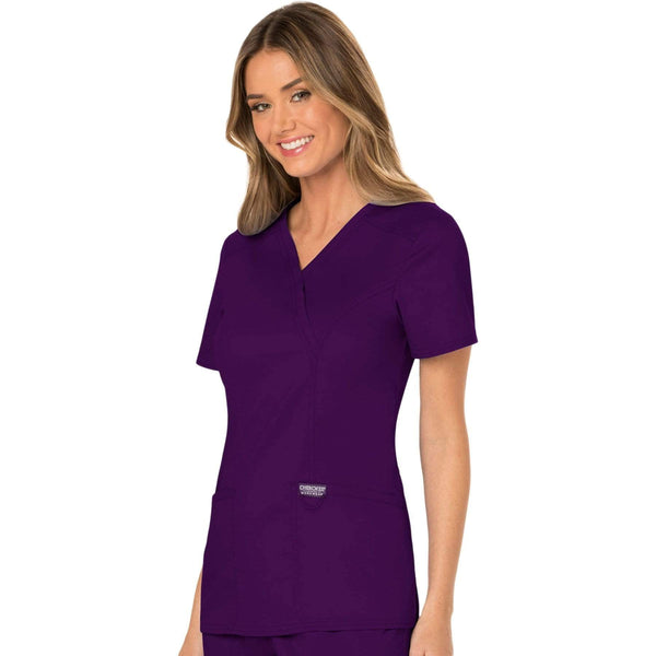 Cherokee Scrubs Top Cherokee Workwear Revolution WW610 Scrubs Top Women's Mock Wrap Eggplant