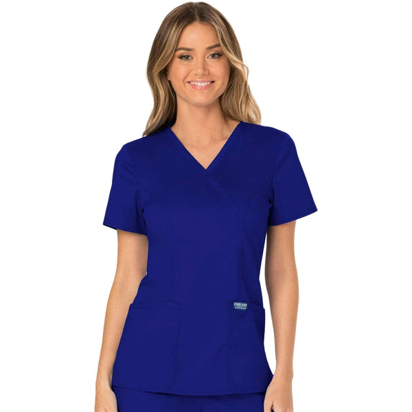 Cherokee Scrubs Top 2XL Cherokee Workwear Revolution WW610 Scrubs Top Women's Mock Wrap Galaxy Blue