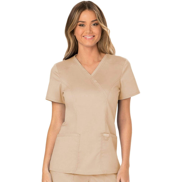 Cherokee Scrubs Top 2XL Cherokee Workwear Revolution WW610 Scrubs Top Women's Mock Wrap Khaki