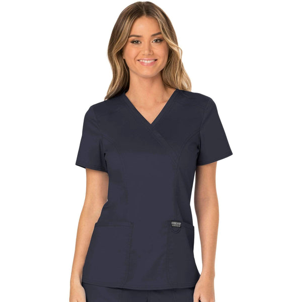 Cherokee Scrubs Top 2XL Cherokee Workwear Revolution WW610 Scrubs Top Women's Mock Wrap Pewter