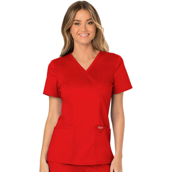 Cherokee Scrubs Top 2XL Cherokee Workwear Revolution WW610 Scrubs Top Women's Mock Wrap Red