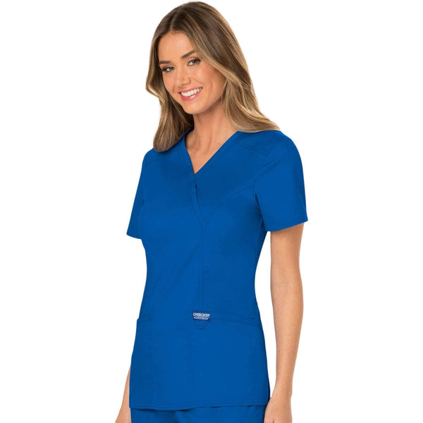 Cherokee Scrubs Top Cherokee Workwear Revolution WW610 Scrubs Top Women's Mock Wrap Royal