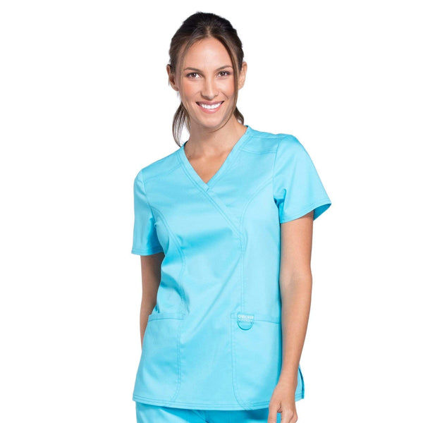 Cherokee Scrubs Top 2XL Cherokee Workwear Revolution WW610 Scrubs Top Women's Mock Wrap Turquoise