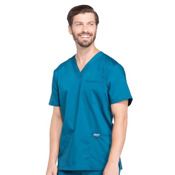 Cherokee Scrubs Top Cherokee Workwear Revolution WW670 Scrubs Top Men's V-Neck Caribbean Blue