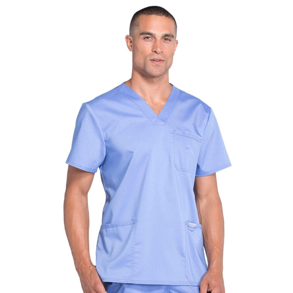 Cherokee Scrubs Top 2XL Cherokee Workwear Revolution WW670 Scrubs Top Men's V-Neck Ceil Blue