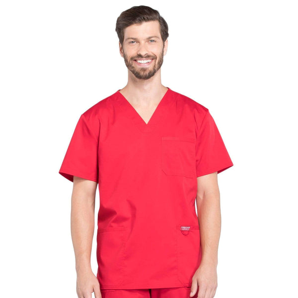 Cherokee Scrubs Top 2XL Cherokee Workwear Revolution WW670 Scrubs Top Men's V-Neck Red