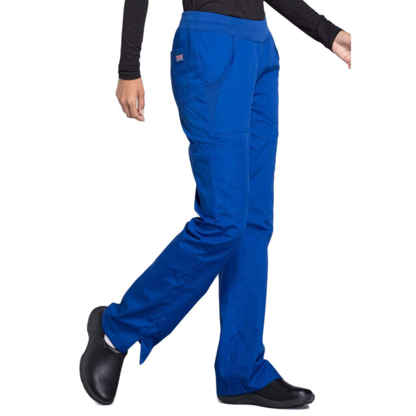 Cherokee Scrubs Pants Cherokee Workwear WW210 Scrubs Pants Women's Mid Rise Straight Leg Pull-on Cargo Galaxy Blue