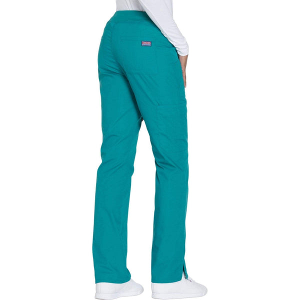 Cherokee Scrubs Pants Cherokee Workwear WW210 Scrubs Pants Women's Mid Rise Straight Leg Pull-on Cargo Teal Blue