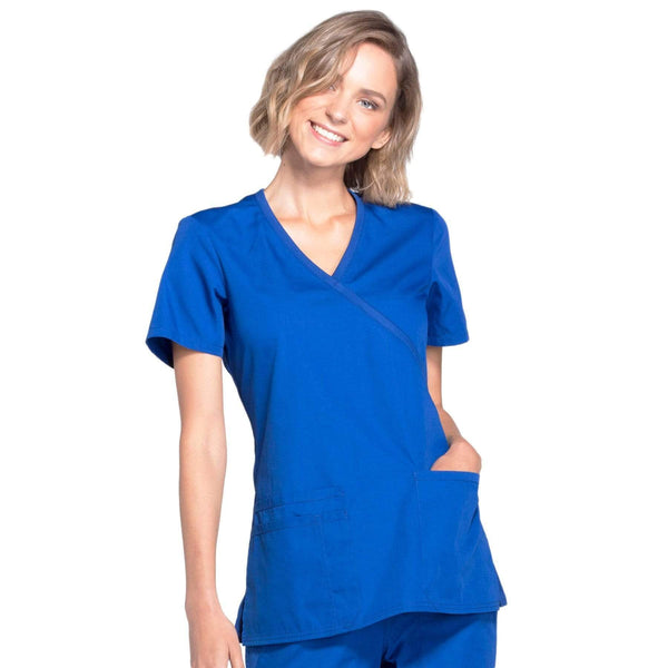 Cherokee Scrubs Top 2XL Cherokee Workwear WW650 Scrubs Top Women's Mock Wrap Galaxy Blue