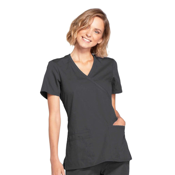 Cherokee Scrubs Top 2XL Cherokee Workwear WW650 Scrubs Top Women's Mock Wrap Pewter