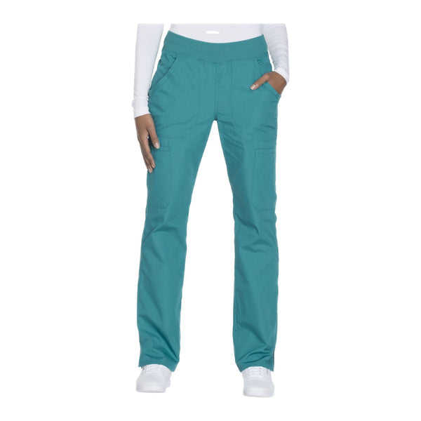 Cherokee Workwear Pant WW Mid Rise Straight Leg Pull-on Cargo Pant Teal Pant