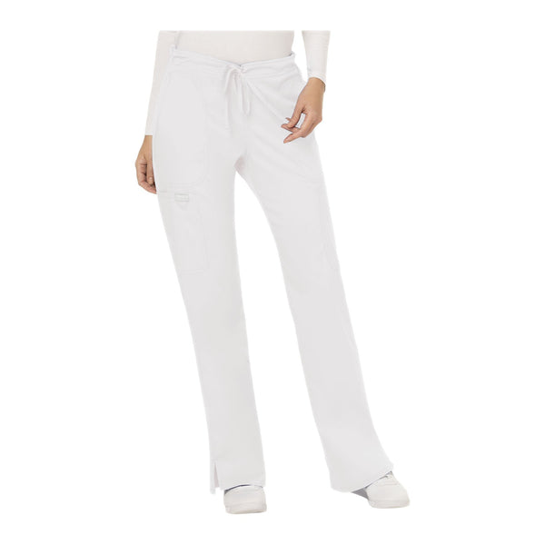 Cherokee Workwear Pant WW Revolution Mid Rise Moderate Flare Drawstring Pant White Pant