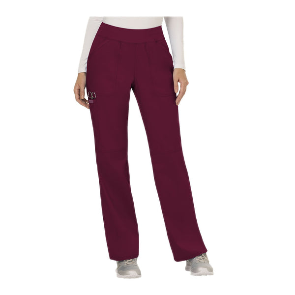 Cherokee Workwear Pant WW Revolution Mid Rise Straight Leg Pull-on Pant Wine Pant