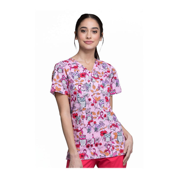 Cherokee Scrub Top Breast Cancer Awareness Mock Wrap Top Owl About The Love Top