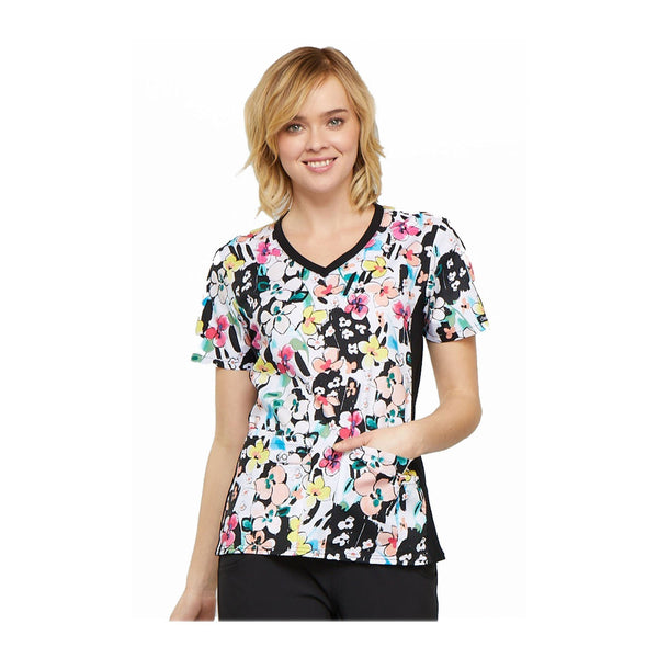 Cherokee Scrub Top Brilliantly Bold V-Neck Knit Panel Top Brilliant Bouquet Top