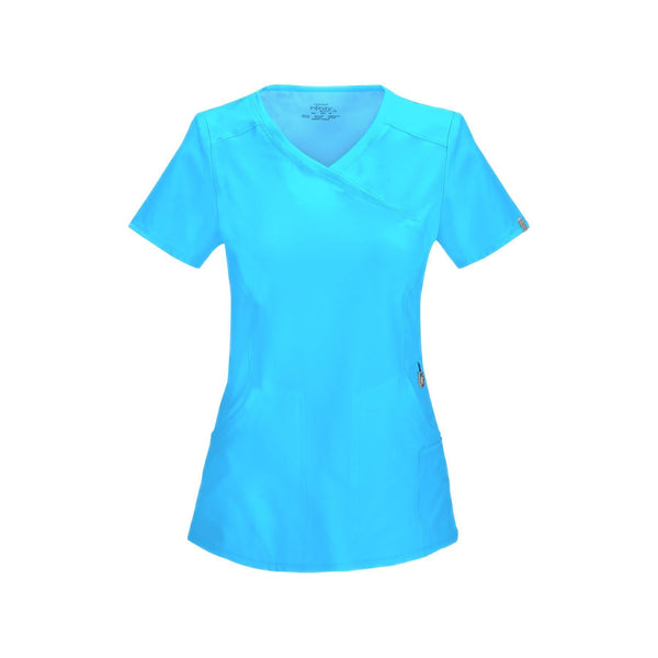 Cherokee Scrub Top Infinity Mock Wrap Top Turquoise Top