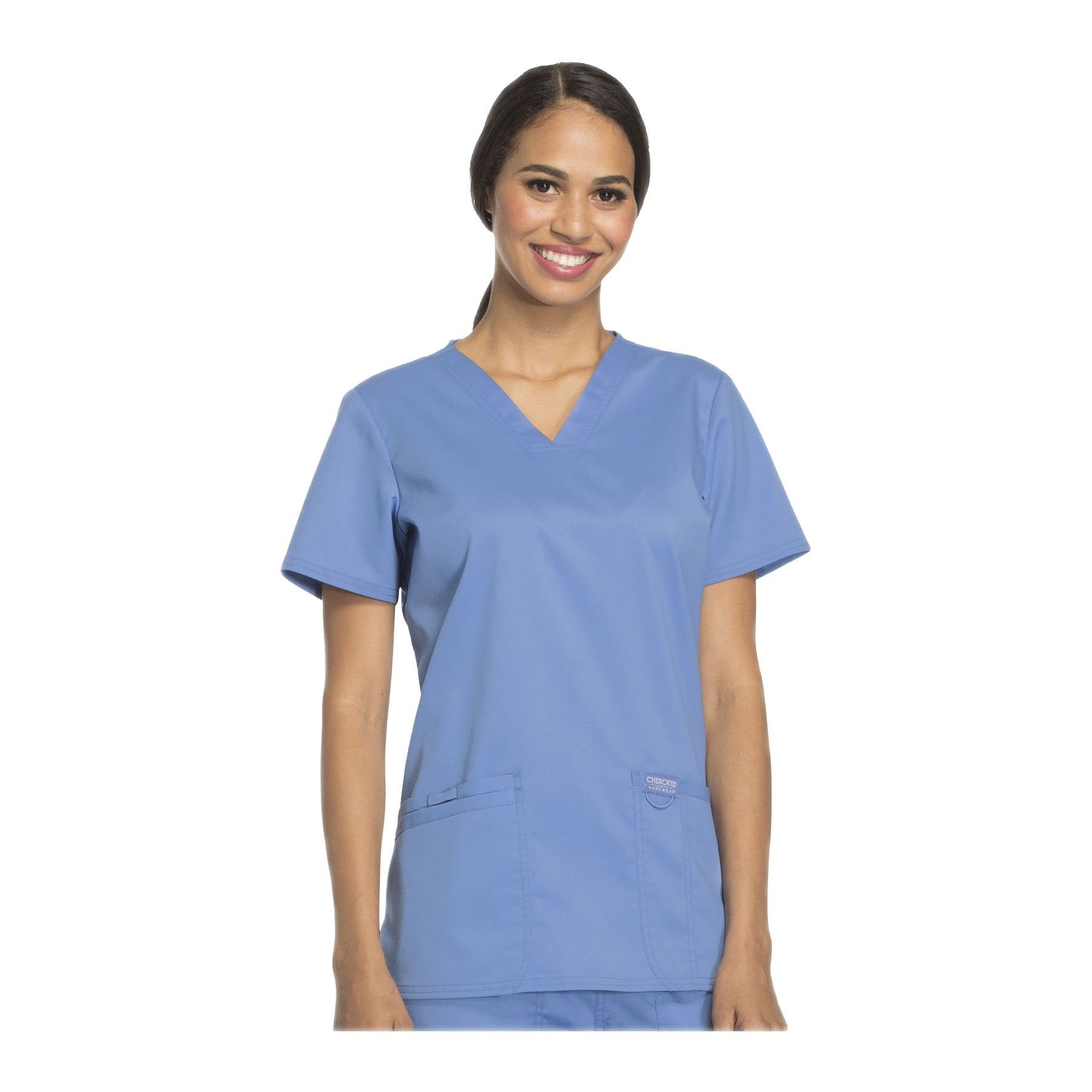 Cherokee Workwear Revolution WW620 Scrubs Top Women's V-Neck Ceil Blue ...